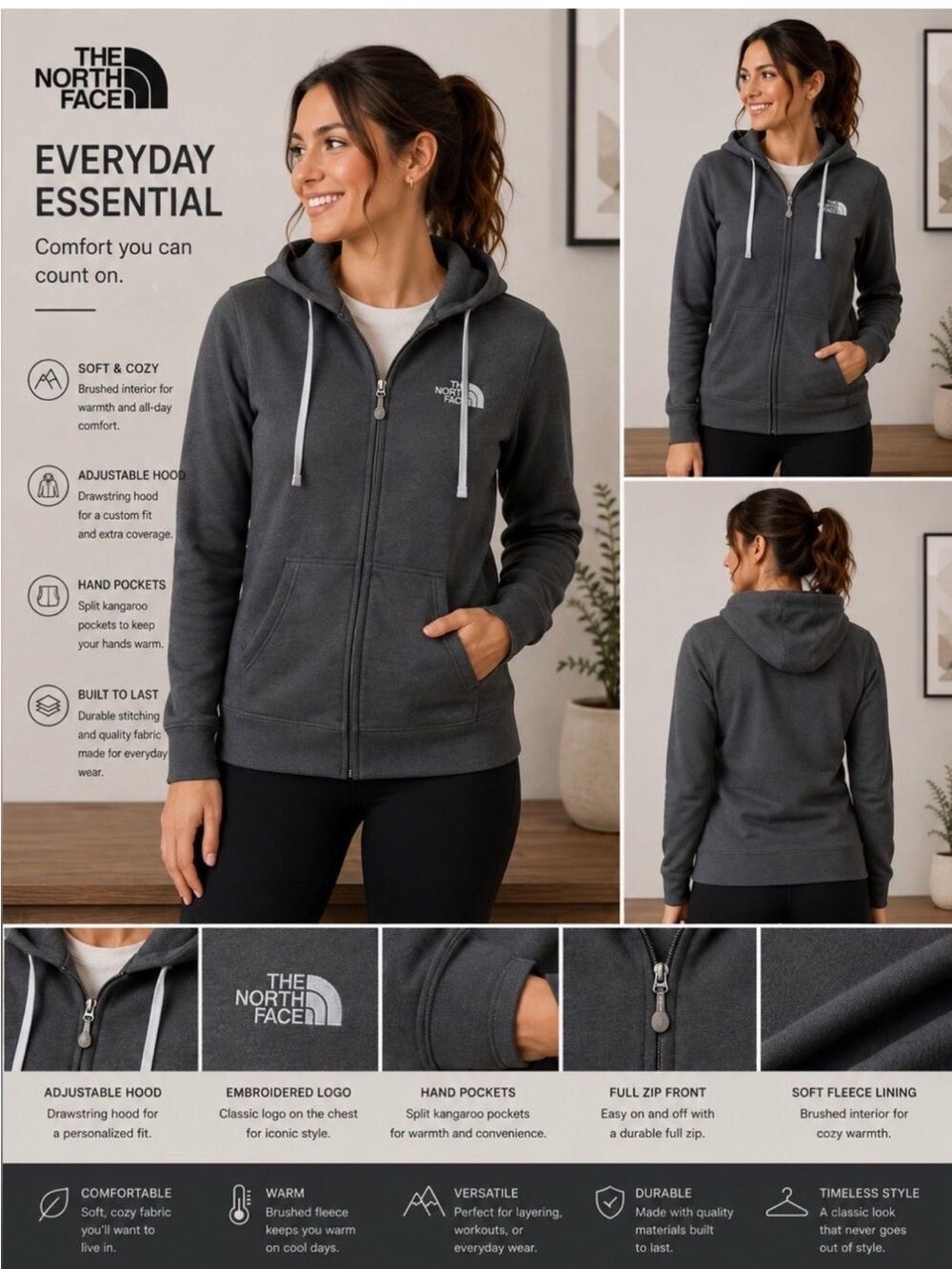 The North Face Charcoal Gray Full-Zip Everyday Hoodie
